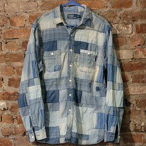 RALPH LAUREN POLO SPORTSMAN PATCHWORK DENIM GRANNIES QUILT STYLE SHIRT RRL LARGE
